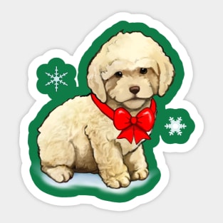 Poodle Puppy with Christmas Bow Sticker